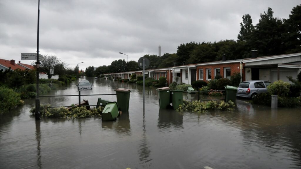A suburb covered in water in Malmö.