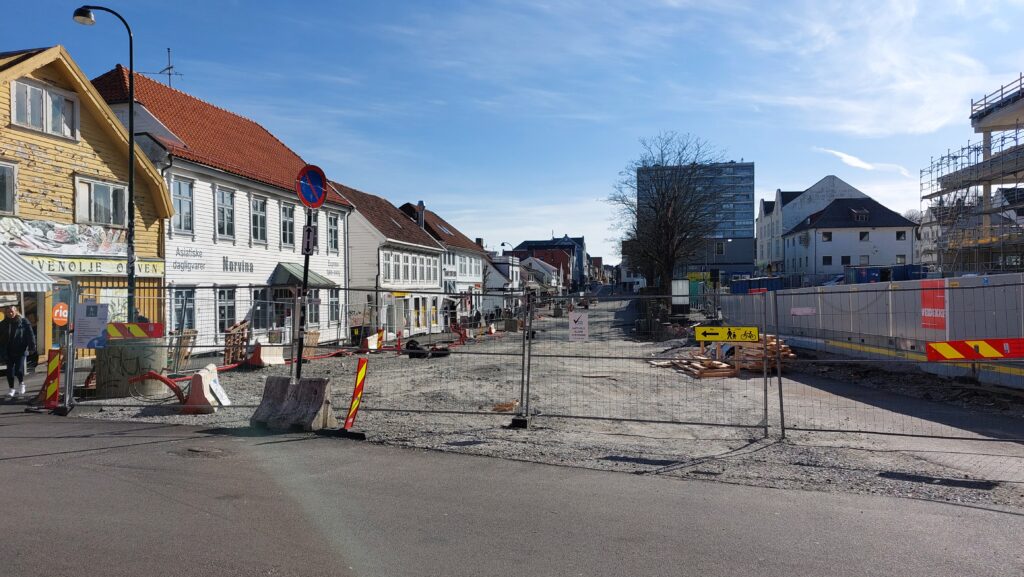 Nytorget square under renovation in Stavanger.
